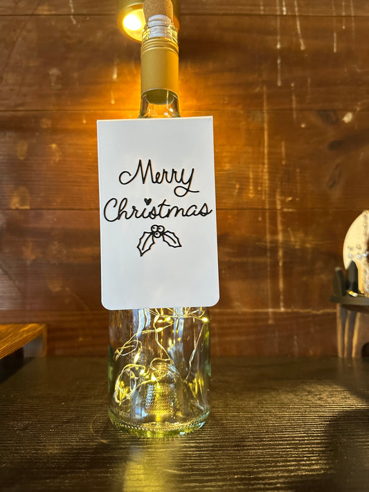 The "Merry Christmas" Holly Cluster Wine Tag